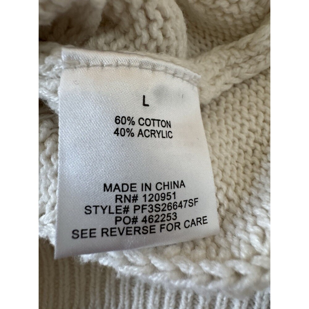 Pinque Cable Knit Fisherman Sweater Womens Large Ivory Crew Neck Preppy Cozy - Picture 7 of 7